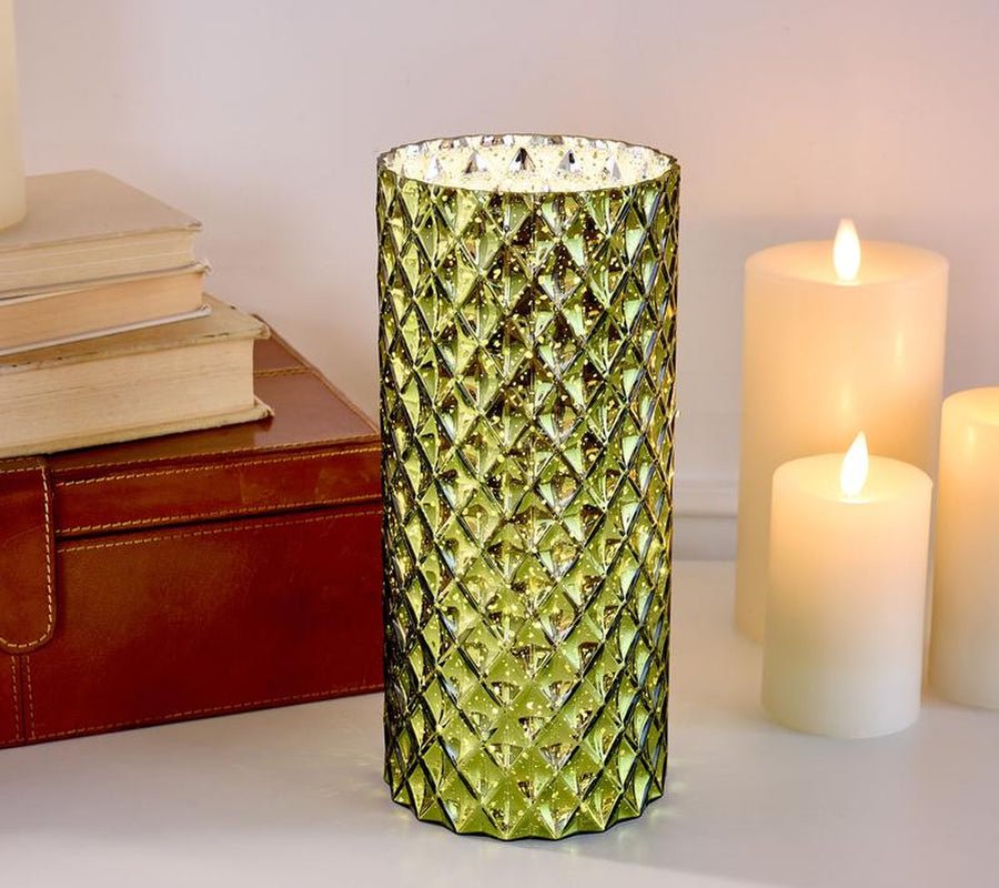 11" Illuminated Diamond Glass Hurricane by Valerie - Open Season Industries