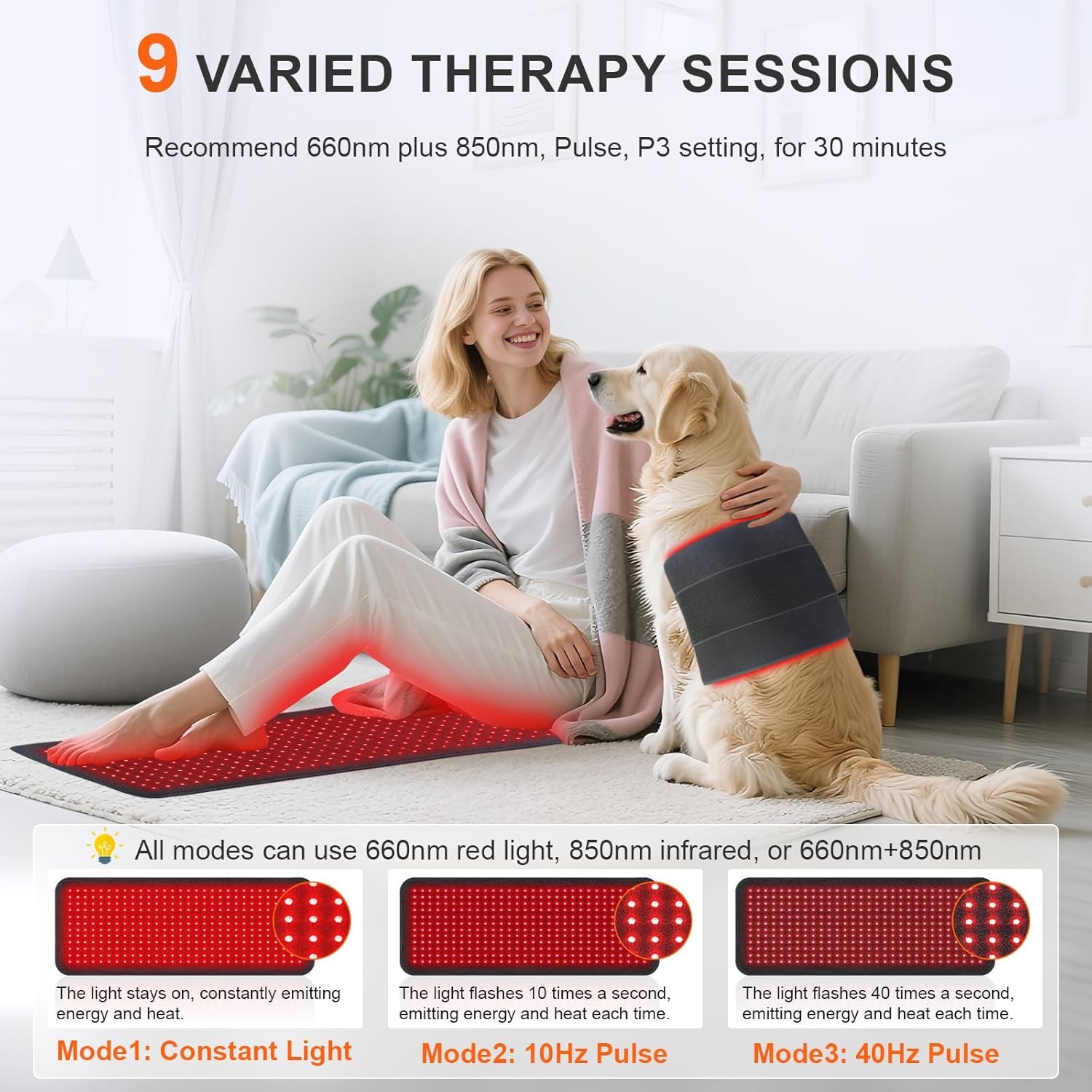 Red Light Therapy Mat, 31.5" X 11.8" Red Light Therapy Pad 360 Leds 660Nm & 850Nm Infrared Light Therapy Blanket with Smart Temp & Timer for Body Back Waist Shoulder Muscle Pain Relief, 60W - Open Season Industries