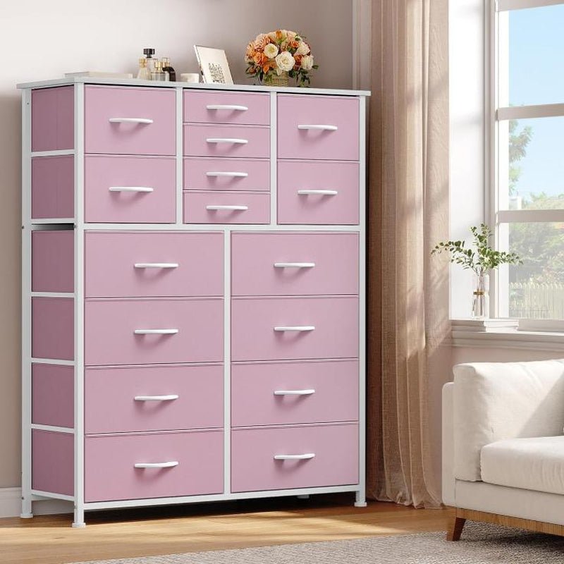 YITAHOME 16 Drawer Dresser, Tall Fabric Drawer, Large Chest of Drawers, Storage Organizer Closet Living Room Entryway with Sturdy Metal Frame and Wooden Top - Open Season Industries