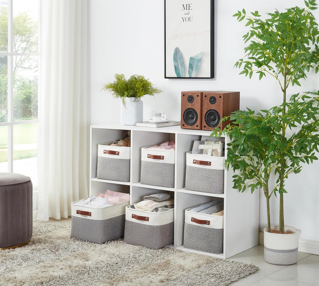 Storage Baskets for Shelves - Fabric Closet Organizers and Storage Bins, Perfect Baskets for Organizing Closet Toys Nursery (Grey and White, Large - 4 Pack) - Open Season Industries