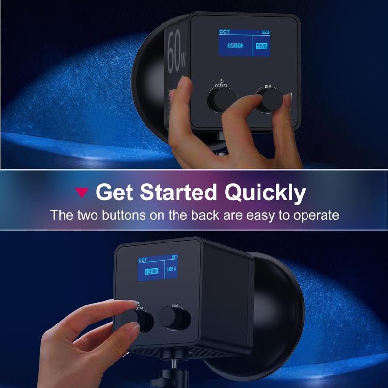 RGB COB LED Video Light, 60W RGB COB Continuous Output Lighting Handheld Spot - Light, Studio Video Lighting - Open Season Industries