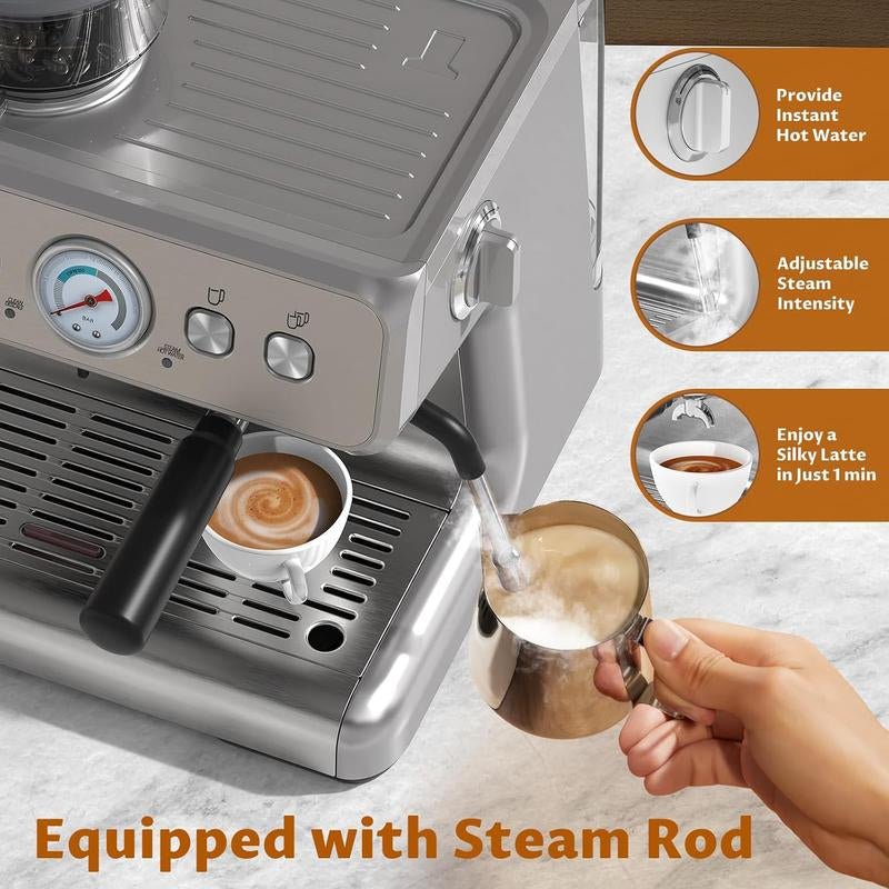 Xbeauty Espresso Machine 15 Bar, Coffee Maker for Cappuccino and Latte Maker with Milk Frother Steam Wand, Fast Heating Coffee Machine for Home, Office - Open Season Industries