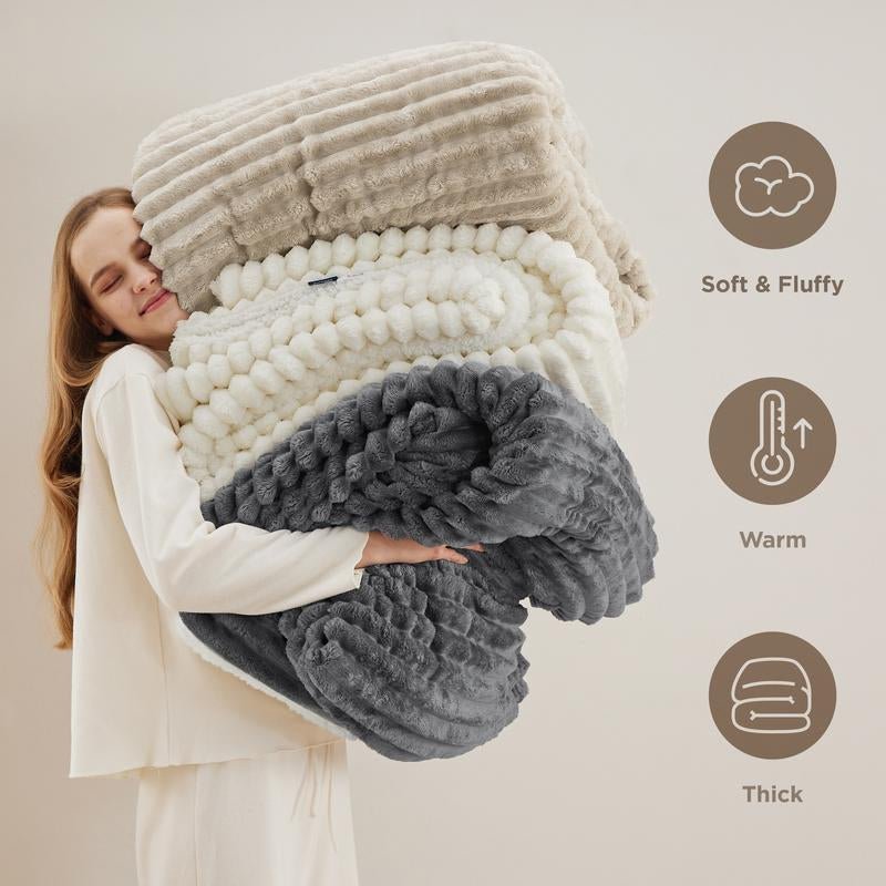 【Deal 'S for You】Bedsure Striped Sherpa Blanket Super Soft Cozy Plush Fleece Flannel Solid Modern Lightweight Comforter - Open Season Industries