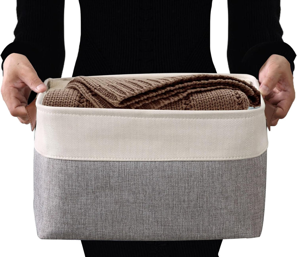 Storage Baskets for Shelves - Fabric Closet Organizers and Storage Bins, Perfect Baskets for Organizing Closet Toys Nursery (Grey and White, Large - 4 Pack) - Open Season Industries