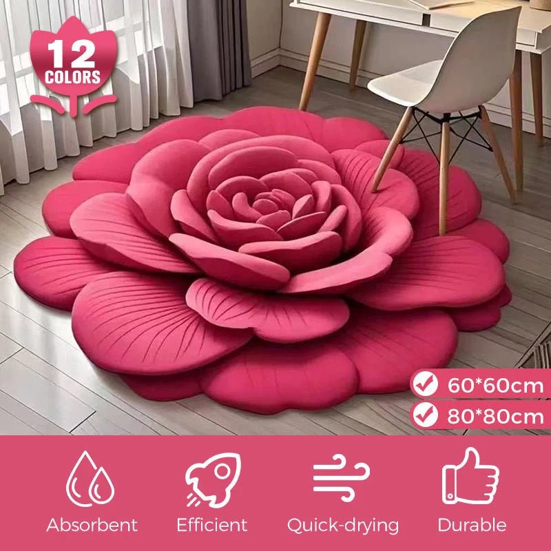 Alien Floral Plush & Diatomaceous Earth Floor Mat Bathroom Absorbent Anti - Slip 3D Fresh Flower Pattern Door Mats Dirt - Resistant - Open Season Industries