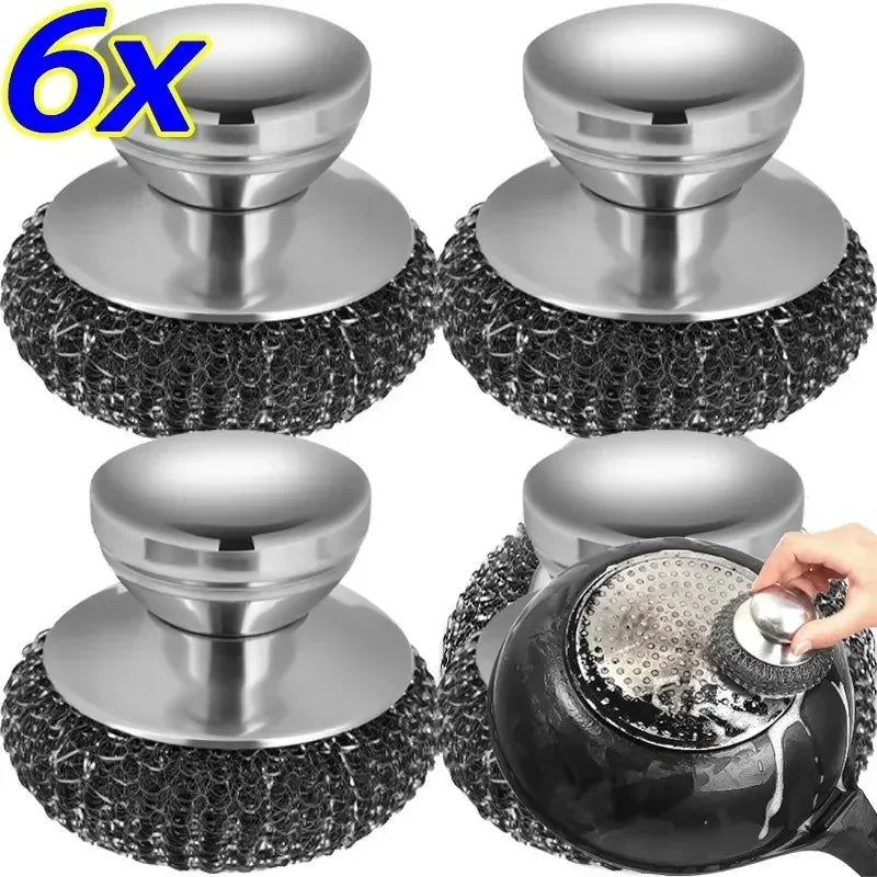 Stainless Steel Pot Brush Ergonomic Handle Heavy Duty Wire Ball Scrubber for Kitchen Dishes Pans Grills Sink Cleaning Tools - Open Season Industries