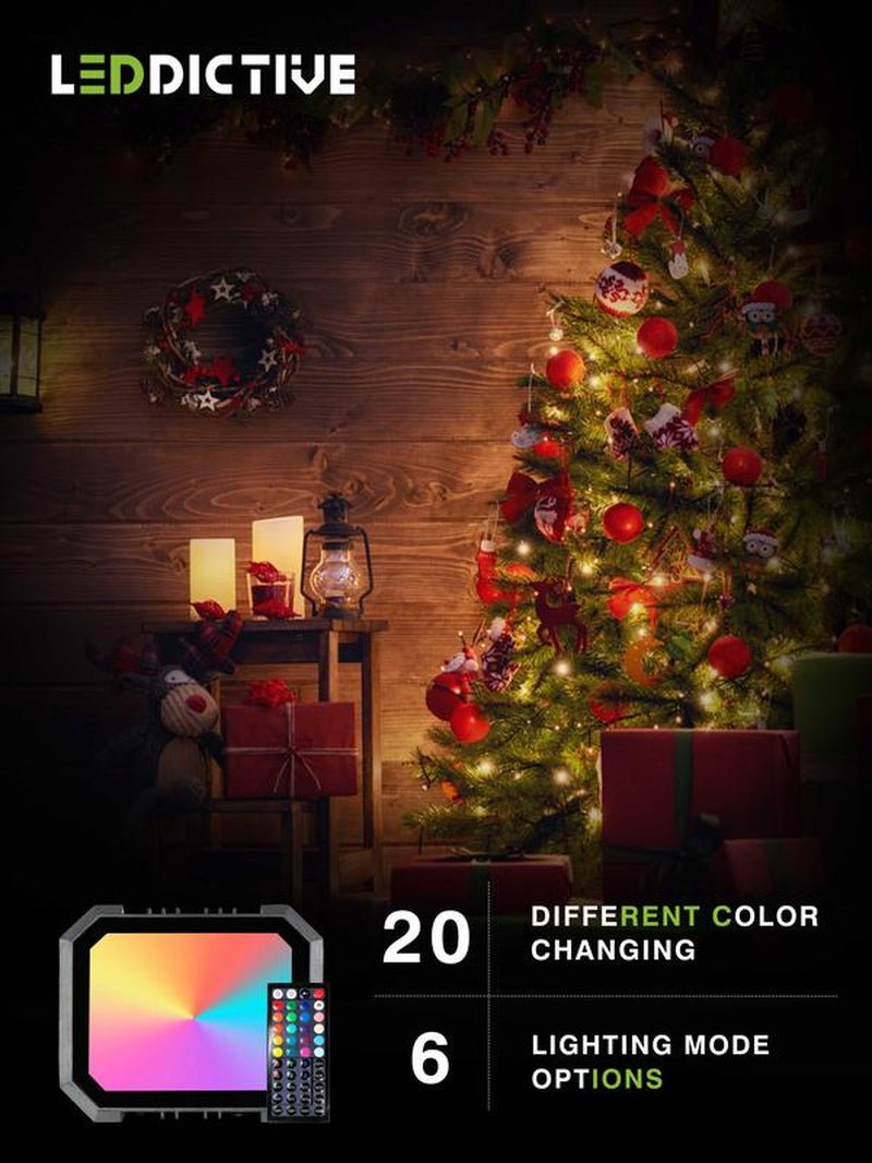 RGB LED Floodlight, 100W=1000W, 2 Remotes, IP66 Waterproof, for Party Stage Esports Lighting and Wall Lighting. Multifunctional - Open Season Industries