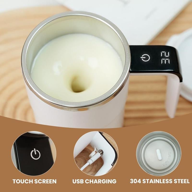 Self Stirring Mug, Rechargeable Auto Magnetic Coffee Mug with Digital Display, Waterproof Automatic Mixing Cup for Milk/Cocoa at Office/Kitchen/Travel 13Oz, Best Gift - Open Season Industries