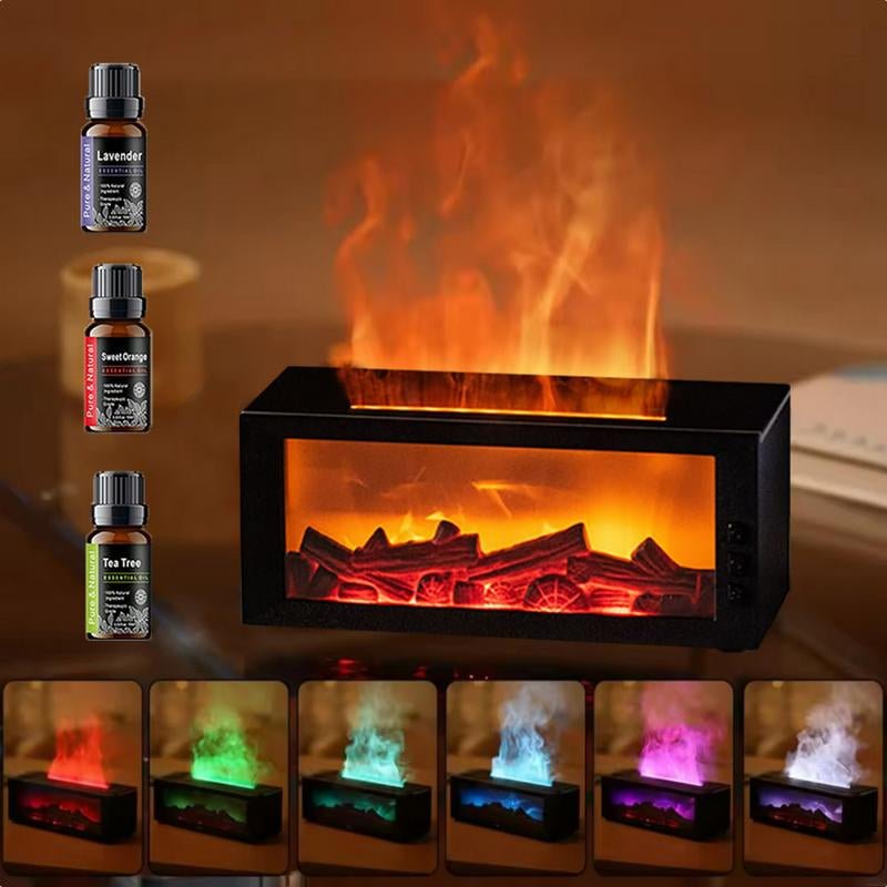 2025 New Simulation Fireplace Aromatherapy Machine Humidifier Intelligent Remote Control 300Ml Color Fireplace Flame Humidifier Aromatherapy Diffuser with Remote and Timer for Home and Office - Open Season Industries