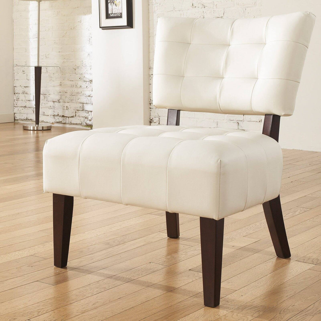 Movile Blended Leather Tufted Accent Chair with Oversized Seating, Ivory - Open Season Industries