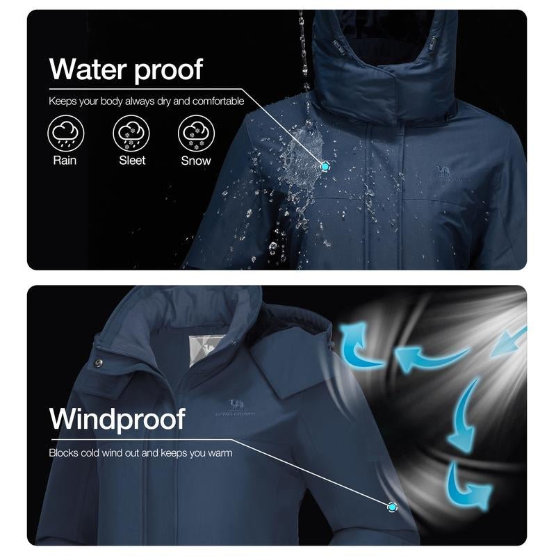CAMEL CROWN Women'S Winter Outerwear Waterproof Ski Snow Jacket Warm Fleece Jacket Parka Raincoat with Multiple Pockets Sport Jacket - Open Season Industries