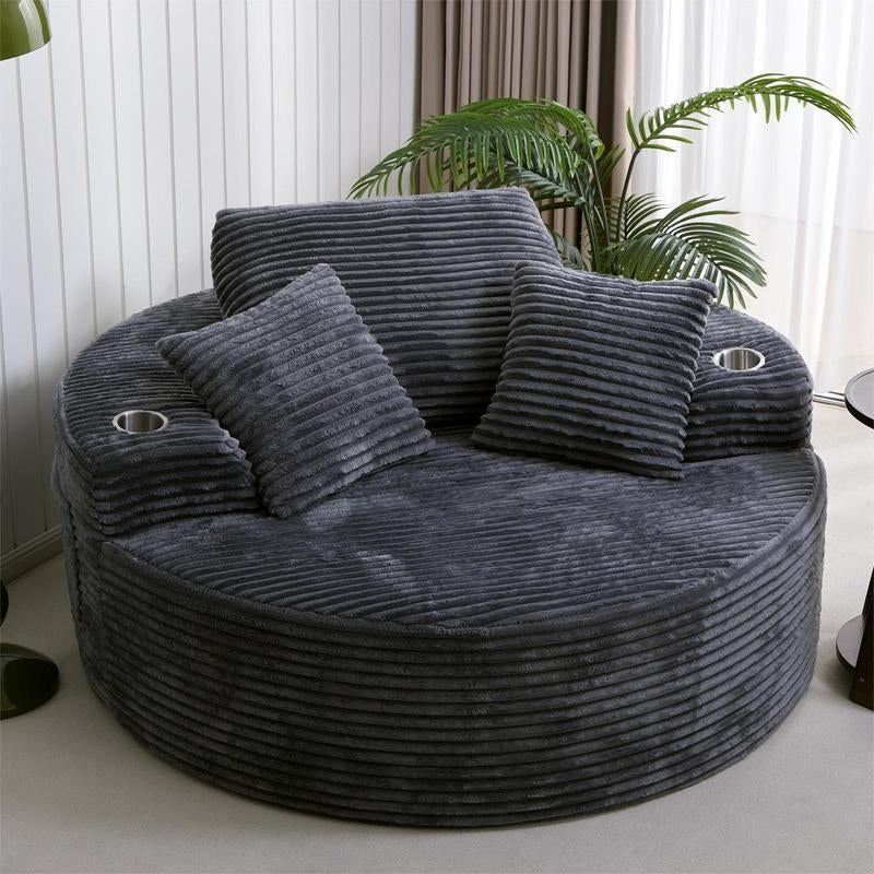 LIKIMIO 49" Oversized Chaise Lounge Sofa Bed with 2 Cup Holders & Storage Pocket - Plush Corduroy Upholstered, No Assembly Cloud Couch for Living Room, Bedroom, or Reading Nook - Open Season Industries