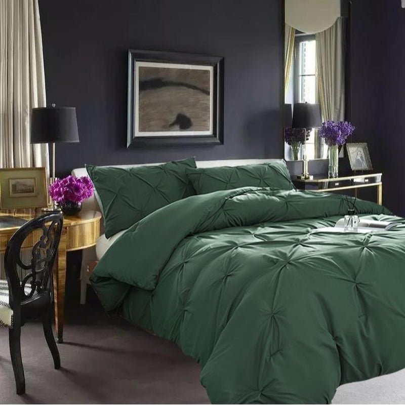 DOWNCOOL Elegant Pinch Pleat Comforter Set 3 - Piece Light Weight Microfiber for Twin Size Bed Soft Fluffy Comforters with Pillowcases for All Seasons - Open Season Industries
