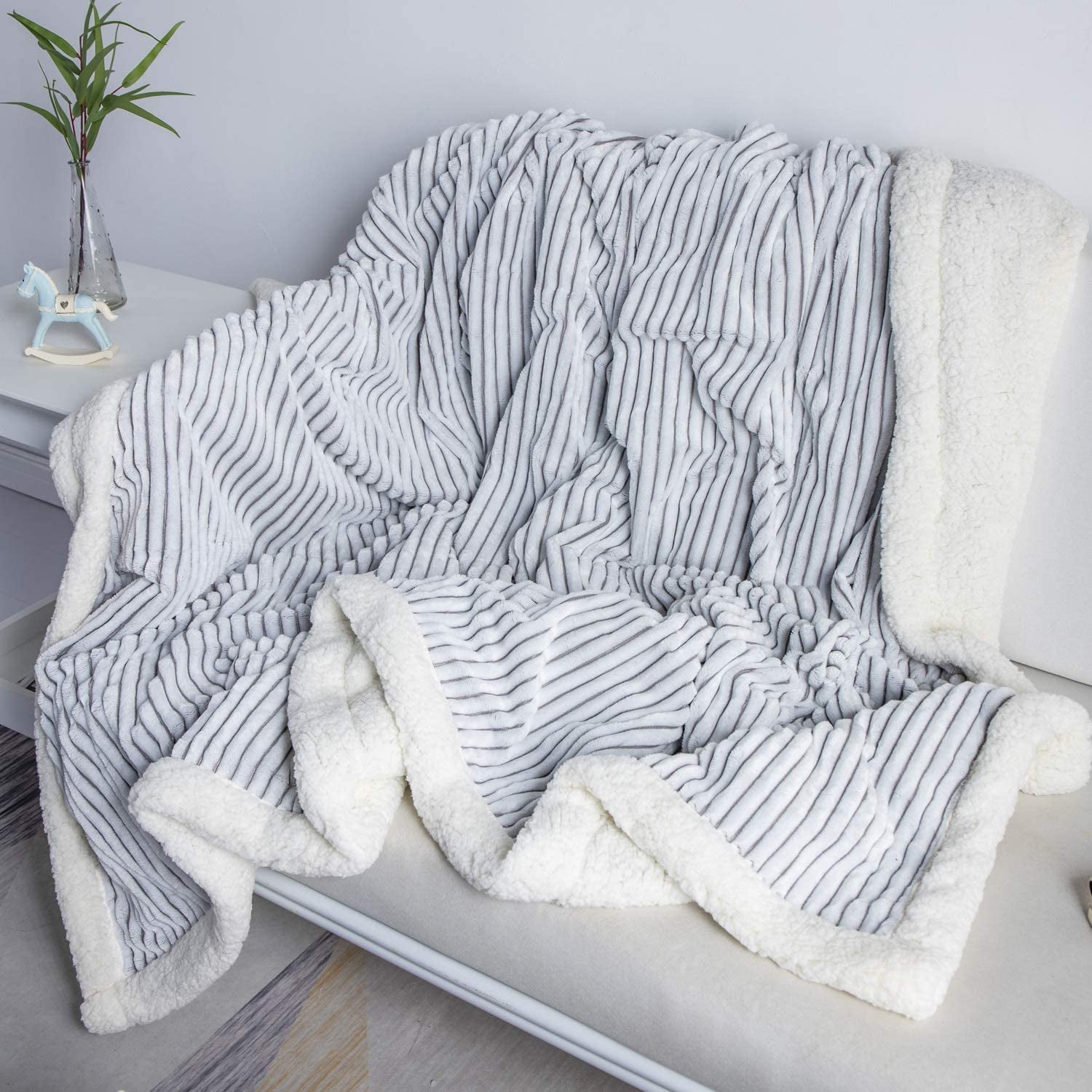 Sherpa Blanket Fleece Throw – 51X63, Grey & White – Soft, Plush, Fluffy, Fuzzy, Warm, Cozy, Thick – Perfect for Couch, Bed, Sofa, Chair - Christmas Blanket Gift for Winter - Open Season Industries