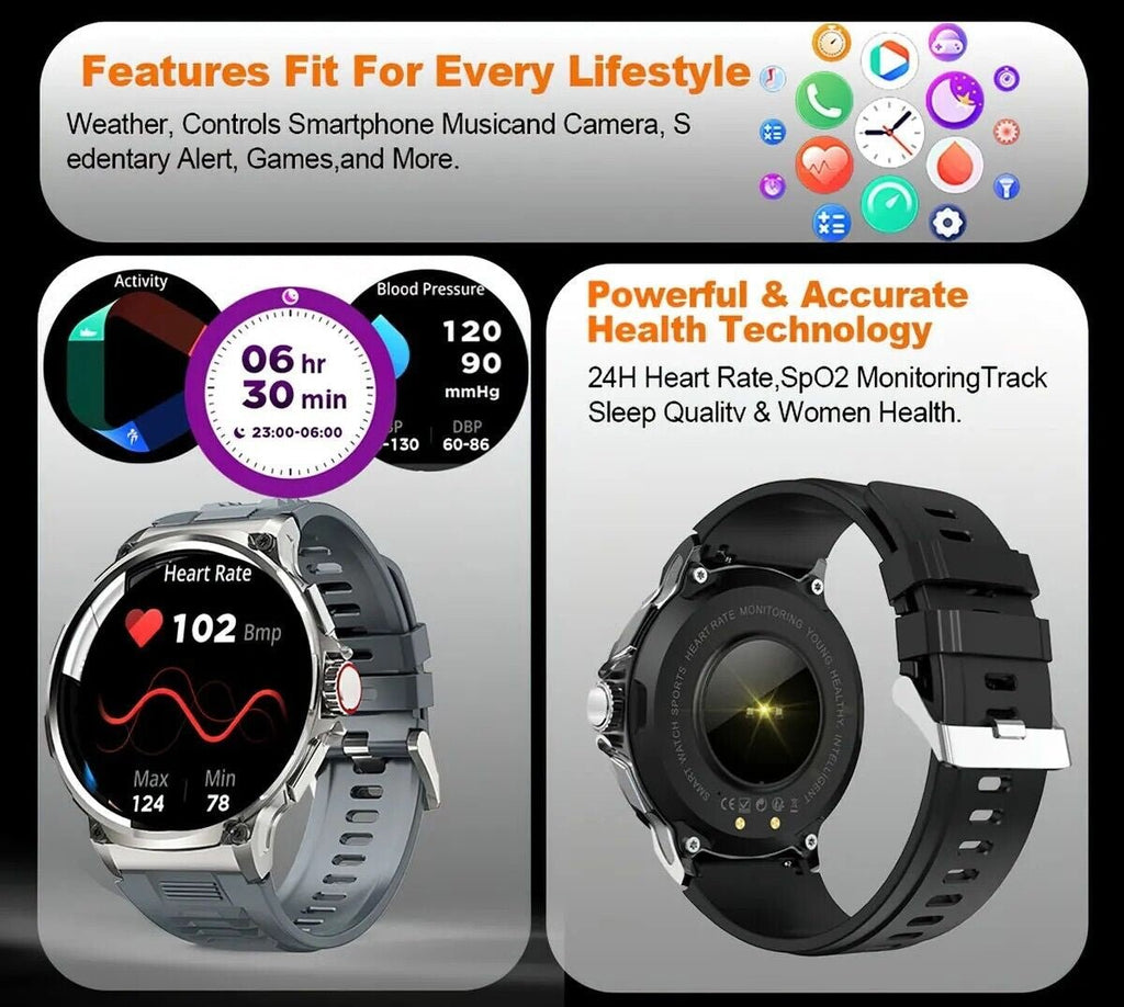 1.85" Ultra HD Smartwatch GPS Bluetooth Call Health Monitoring Watch Gym Gift - Open Season Industries