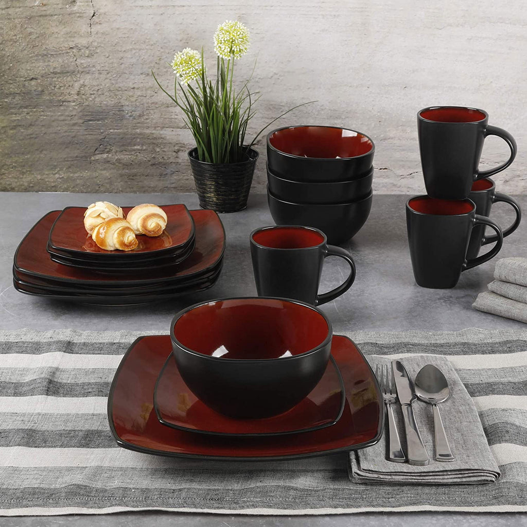 Soho Lounge Square 16 - Piece Dinnerware Set - Red - Open Season Industries