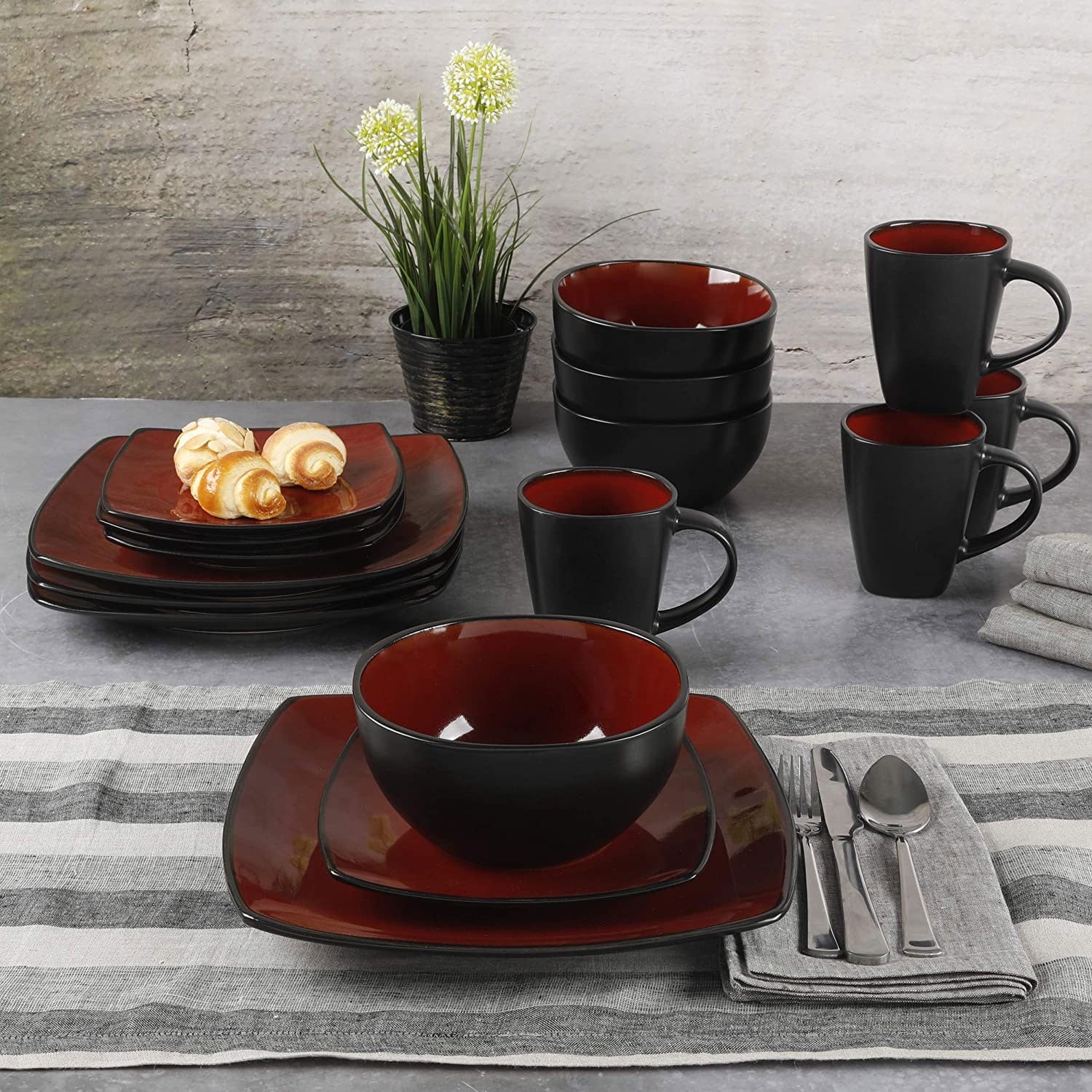 Soho Lounge Square 16 - Piece Dinnerware Set - Red - Open Season Industries
