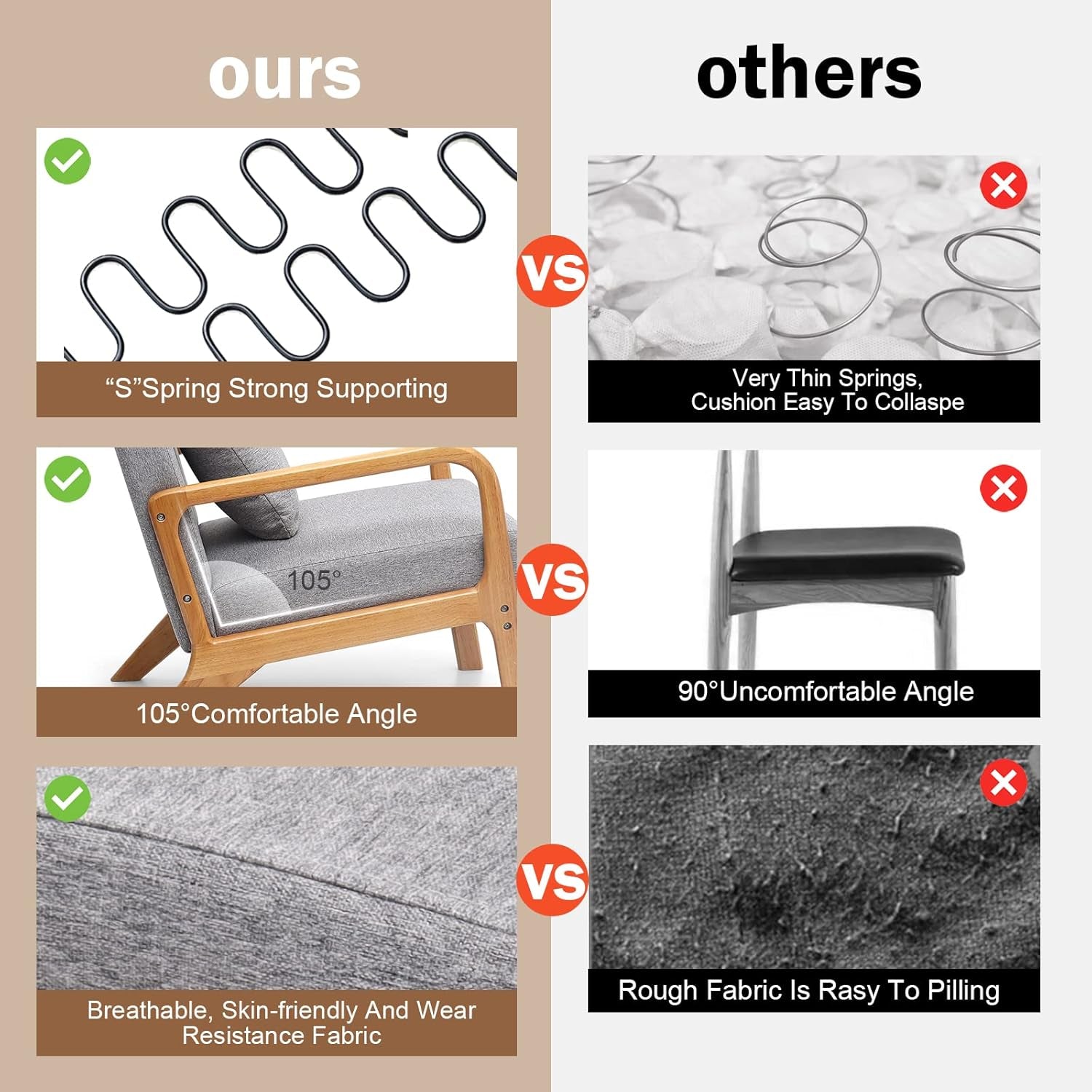 Accent Chair, Mid - Century Modern Side Chairs for Living Room, Bedroom, Balcony, Reading Room, Deeper Sitting Chair with Pillow, Armchair with Solid Wood Frame & Soft Cushion, Grey - Open Season Industries