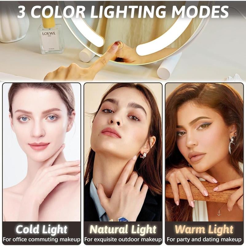 Vanity Mirror with Lights,12 - Inch Makeup Mirror with Lights, Dimmable, Touch Screen with 3 - Color Lighting,For Vanity Desk(White) - Open Season Industries