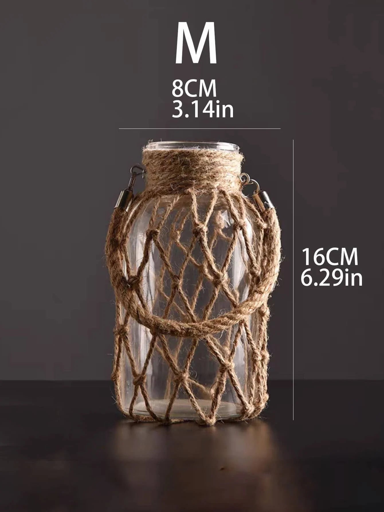 Rustic Hanging Glass Vase Rope Net Dry Flower Glass Vase with Art Hemp Rope Home Transparent Living Room Decor Table Decoration - Open Season Industries