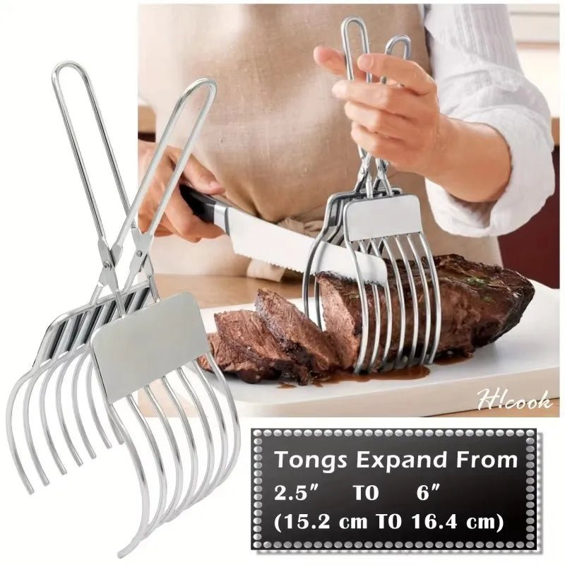 1Pc Stainless Steel Roast Beef Cutting Tongs Portable Meat Bread Slicer Onion Tomato Holder Kitchen Accessories for Slicing - Open Season Industries
