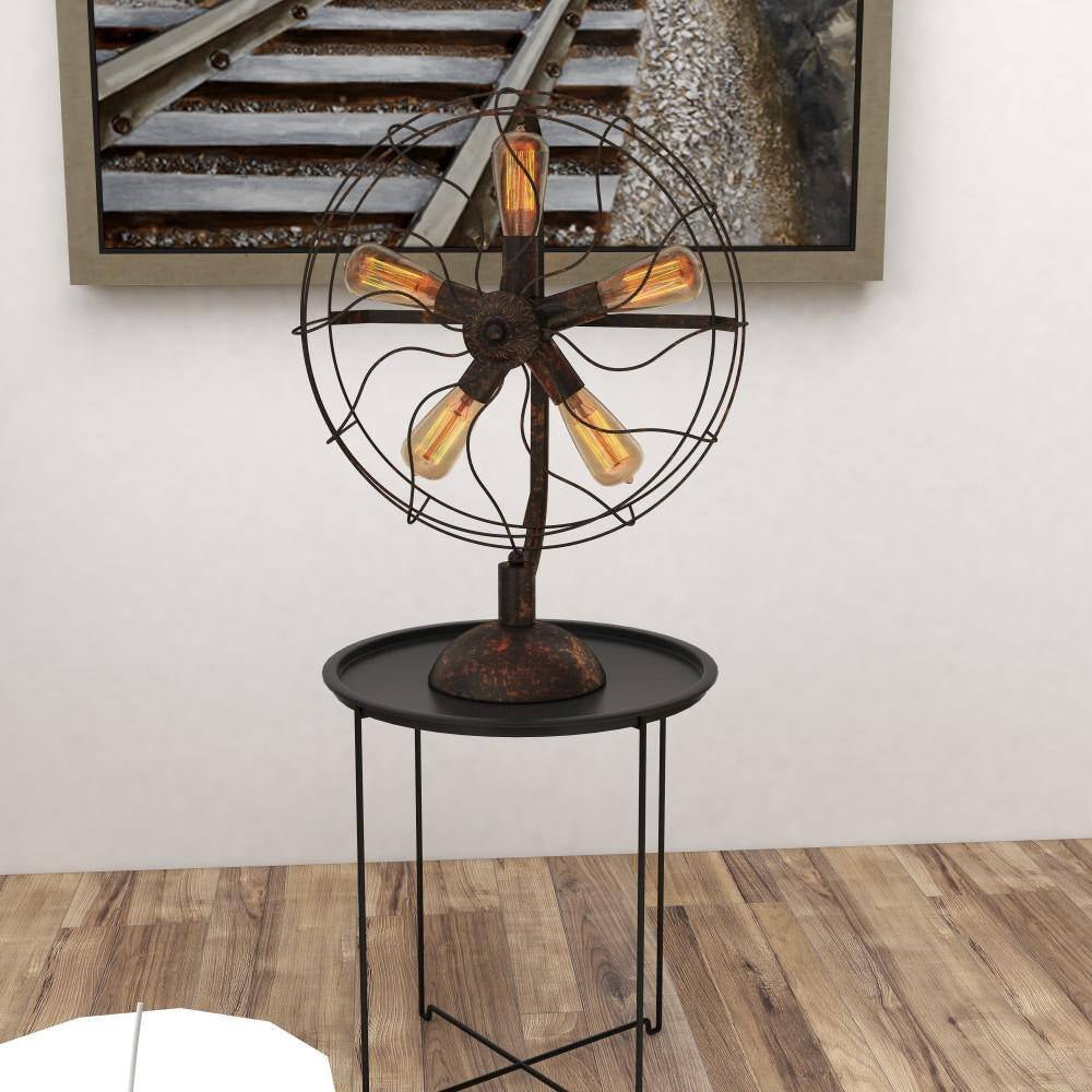 24 In. Bronze Metal Vintage Fan Shape 5 Light Task and Reading Table Lamp - Open Season Industries