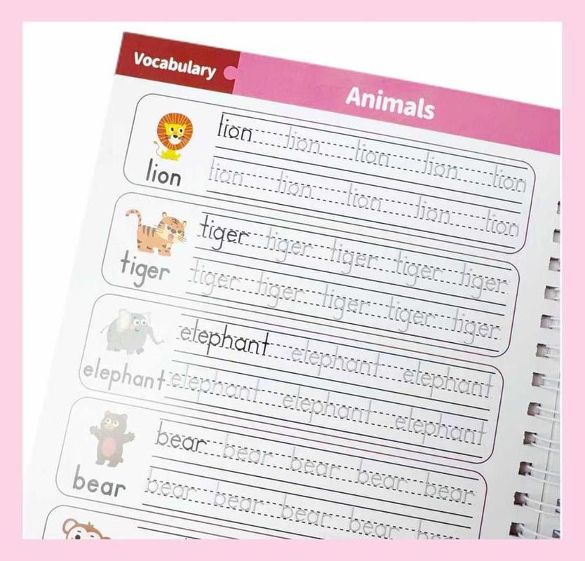 Reusable Grooved Handwriting Workbook for Kids, Learning Materials, 6 Books–Early Elementary, Covers Math, Words, Drawing –Gift for Children Lettering Spiral Notebook School Supplies - Open Season Industries