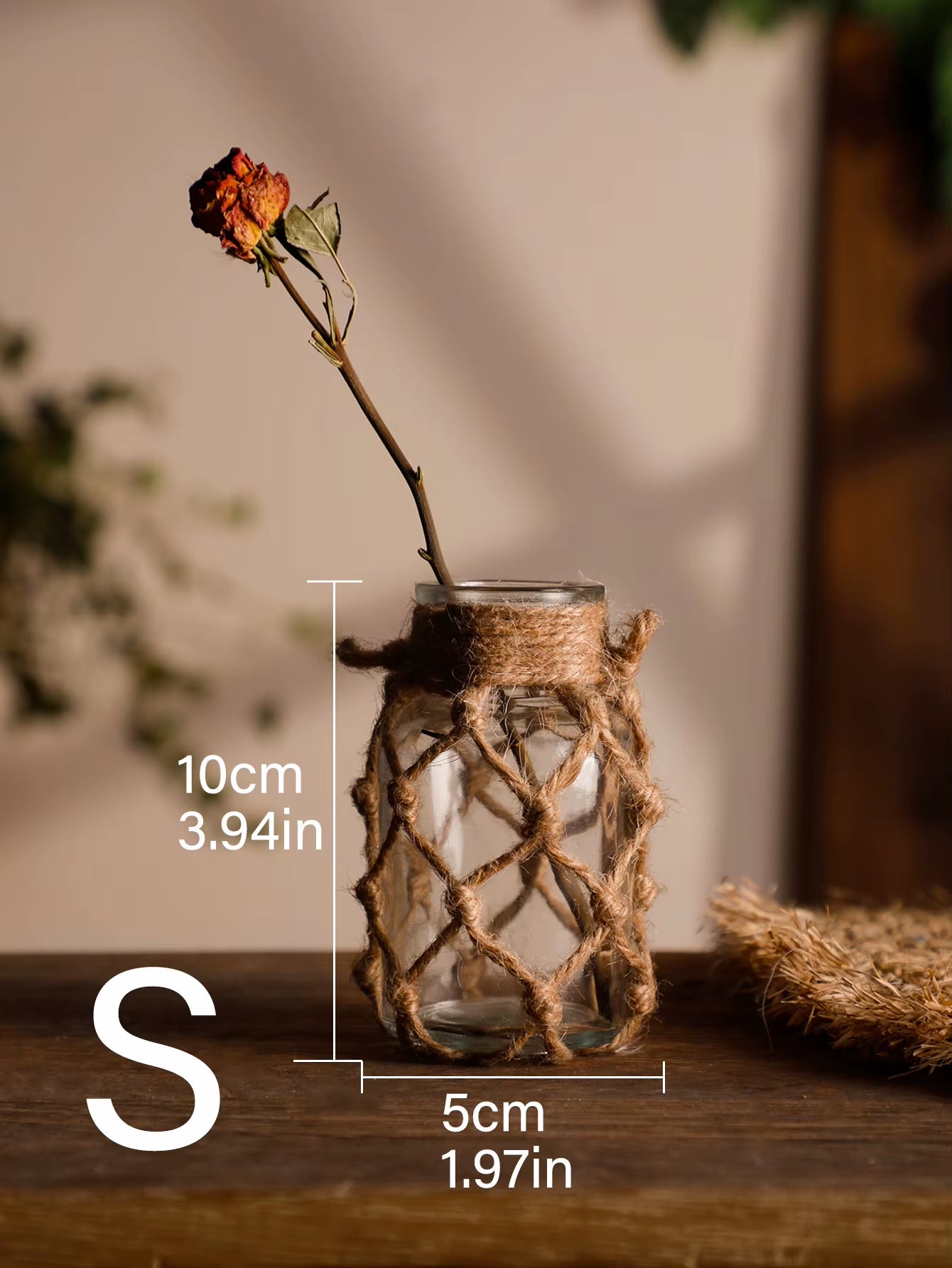 Rustic Hanging Glass Vase Rope Net Dry Flower Glass Vase with Art Hemp Rope Home Transparent Living Room Decor Table Decoration - Open Season Industries