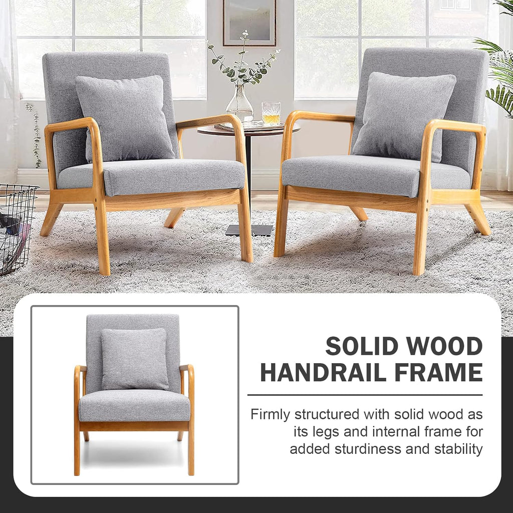 Accent Chair, Mid - Century Modern Side Chairs for Living Room, Bedroom, Balcony, Reading Room, Deeper Sitting Chair with Pillow, Armchair with Solid Wood Frame & Soft Cushion, Grey - Open Season Industries