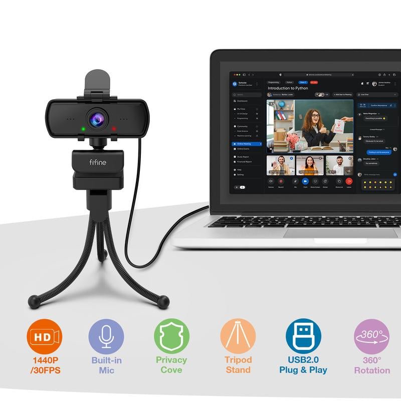 FIFINE K420 2K Computer Webcam Including Tripod Stand with for OBS Streaming, Zoom Meeting on Pc/Laptop - Open Season Industries