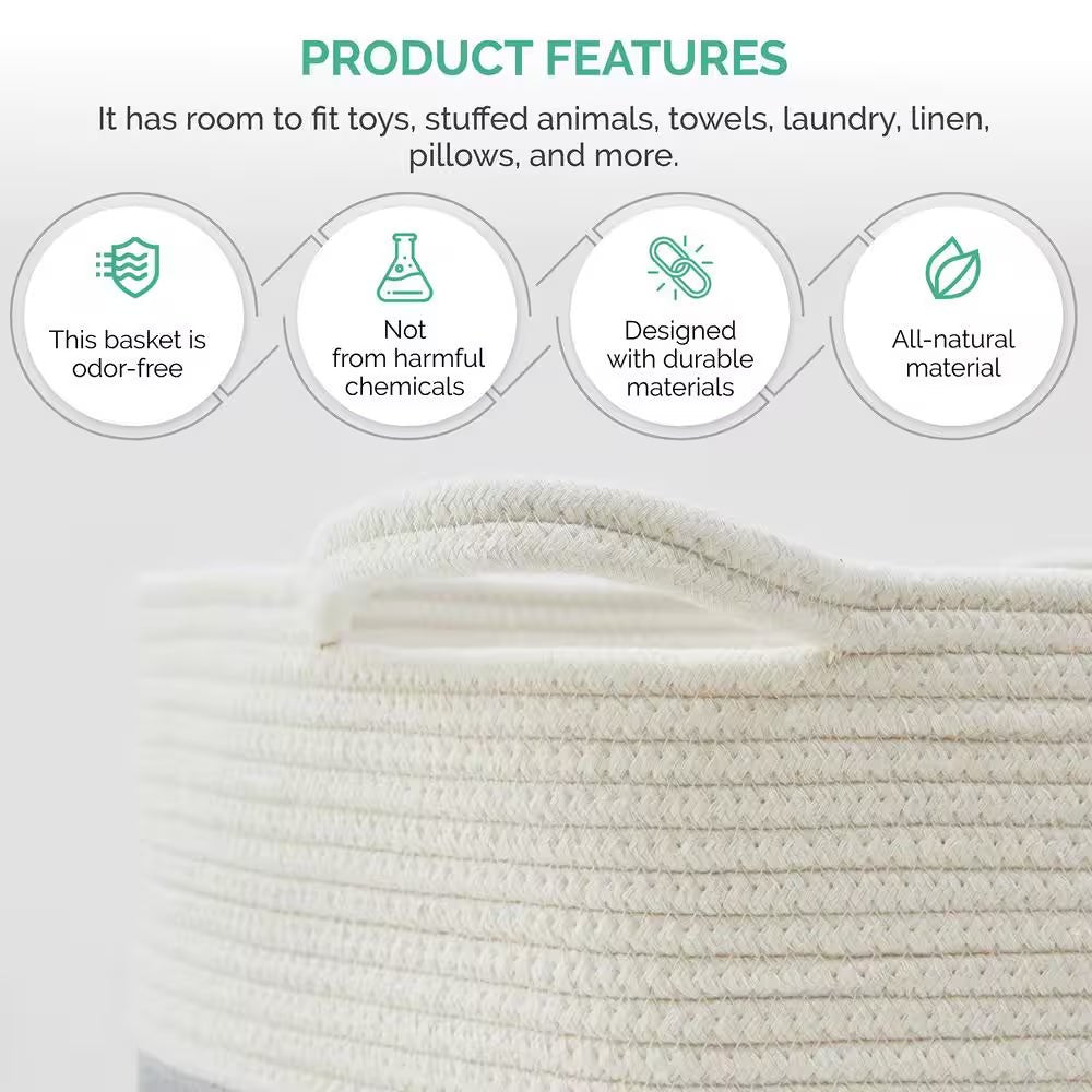 Xlarge Cotton Rope Laundry Storage Basket with Handles - 21" X 14" - Open Season Industries