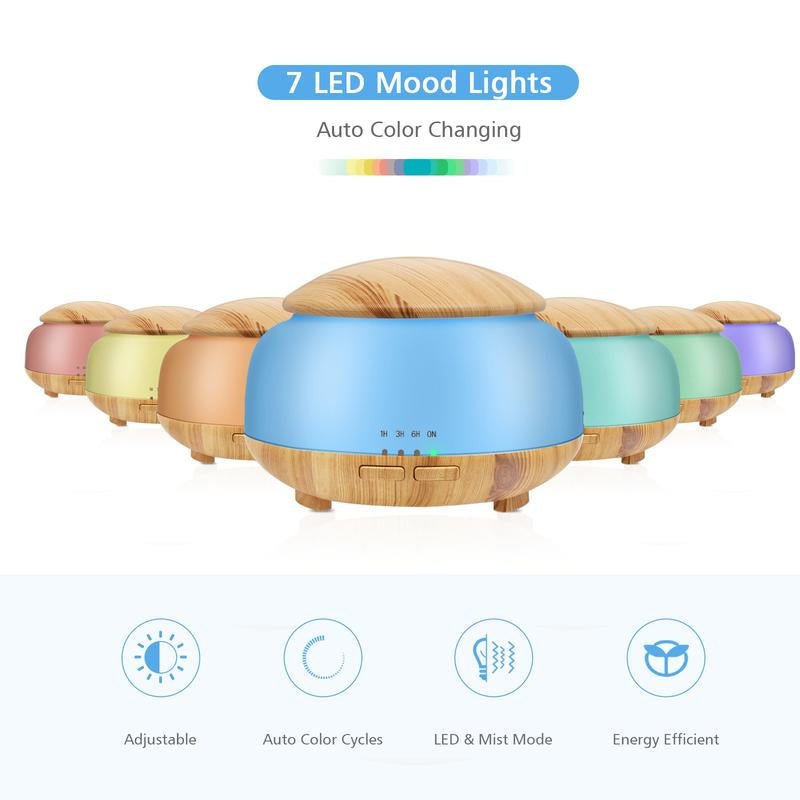 Upgraded Essential Oil Diffuser, DAROMA Aromatherapy Diffuser with Remote Control,300Ml Aroma Ultrasonic Nebulizing Cool Mist Humidifier,7 Color Mood Lights & Waterless Auto - Off for Home Office Gift, Dark/Light Wood Oildiffuser Diffuser For - Open Season Industries