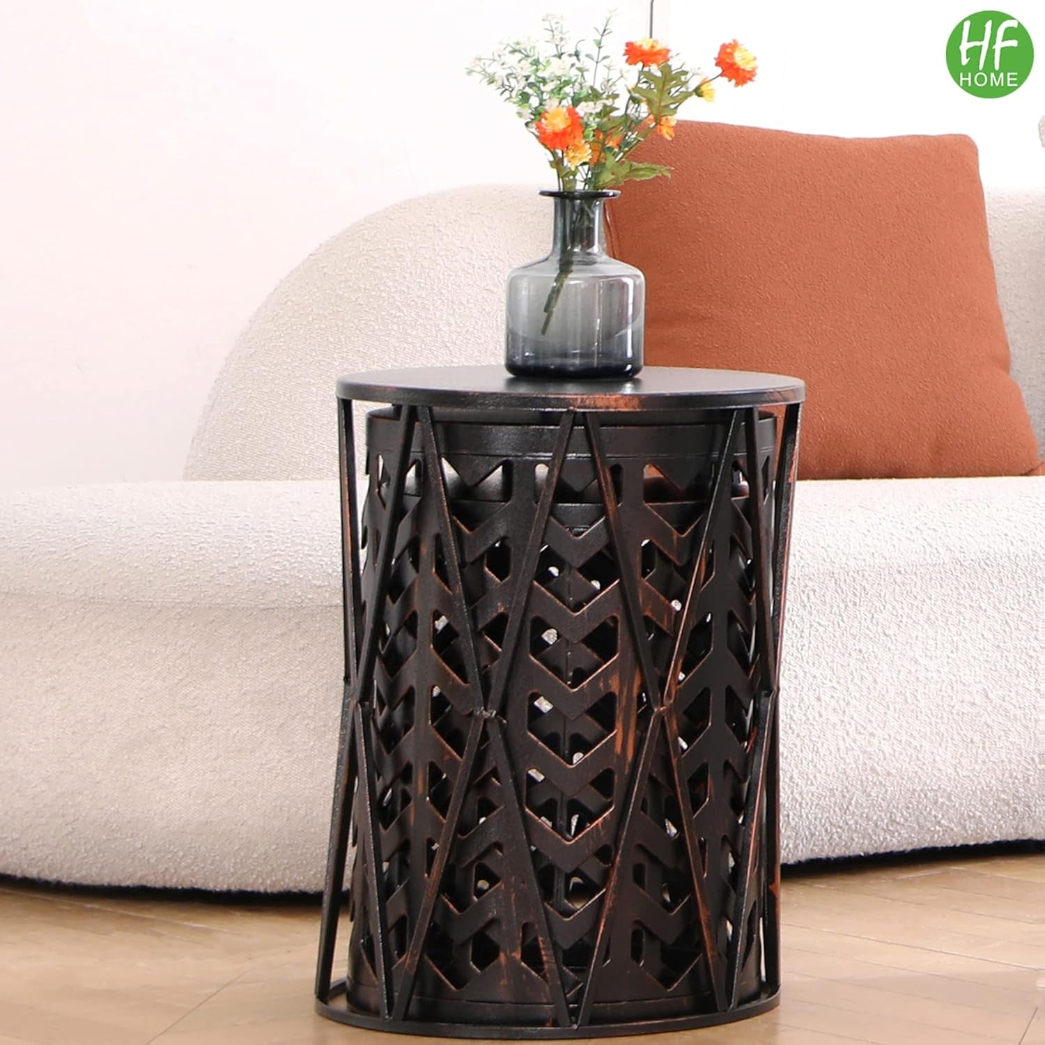 Multifunctional Nesting round Metal Coffee End Tables, Set of 3 Modern Nightstands Decor Side Tables Plant Stand for Home Office Indoor Garden Outdoor - Bronze - Open Season Industries