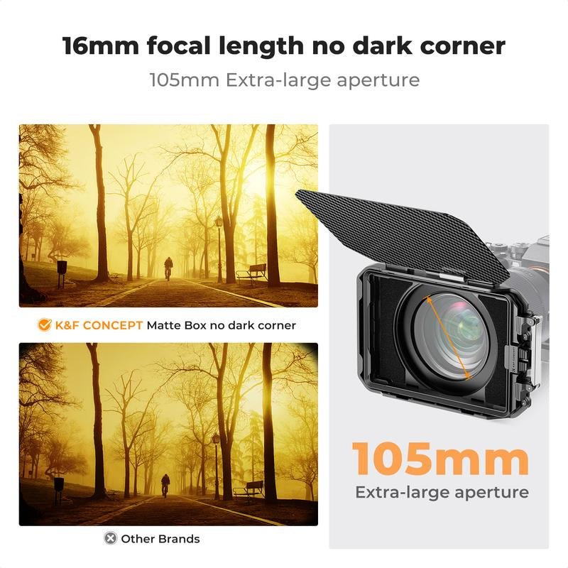 【K&F Concept】Mini Matte Box, DSLR Mattebox with Carbon Fiber Top Flag Square Filters Trays, for 67/72/77/82/95Mm Lenses, for 4X5.65 Square ND UV Filter/Circular Filter - Open Season Industries