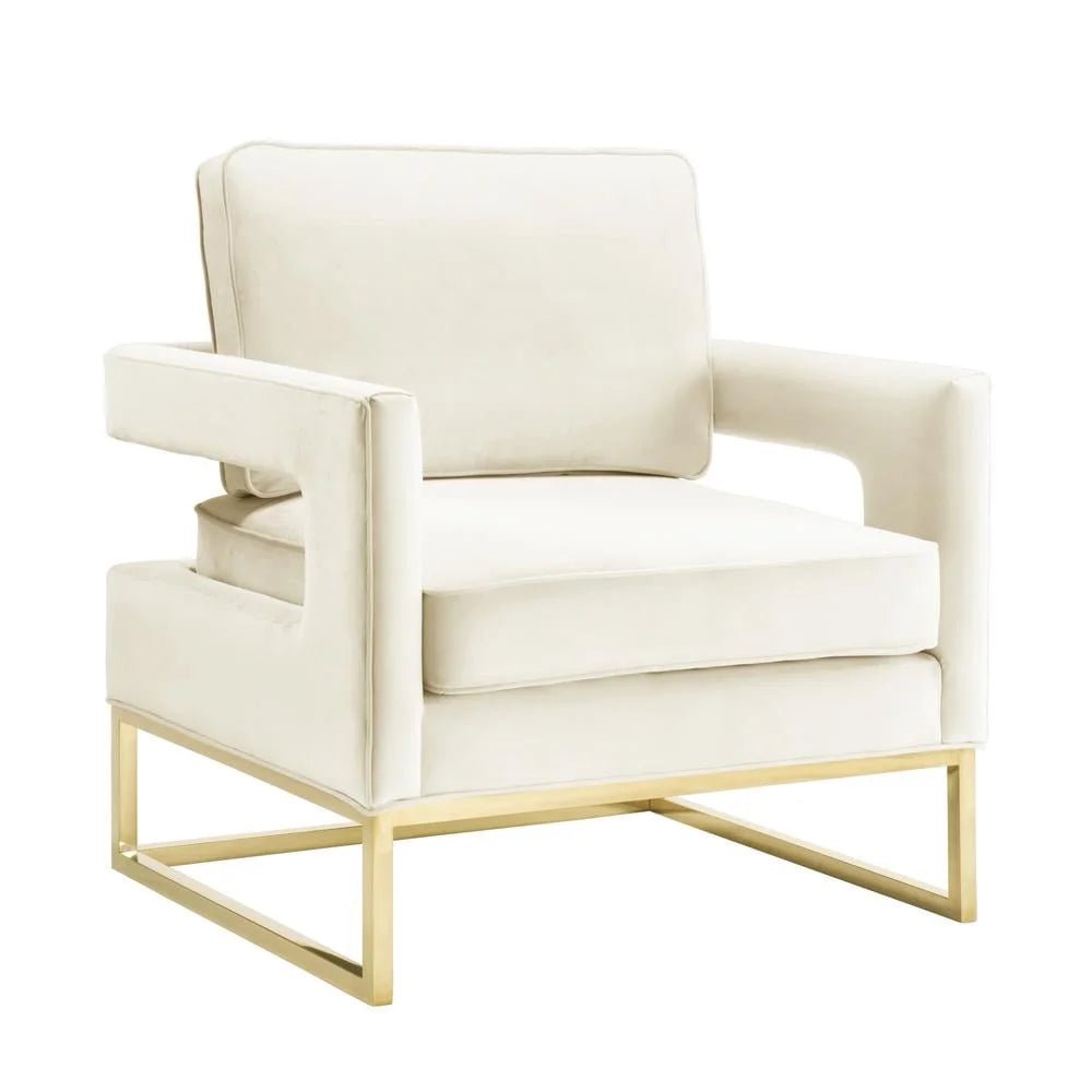 Avery Cream Velvet Accent Chair with Gold Base - Open Season Industries