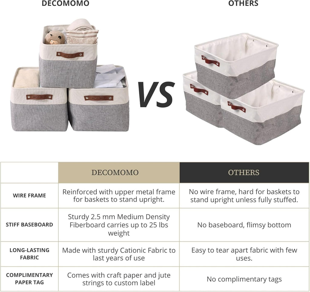 Storage Baskets for Shelves - Fabric Closet Organizers and Storage Bins, Perfect Baskets for Organizing Closet Toys Nursery (Grey and White, Large - 4 Pack) - Open Season Industries