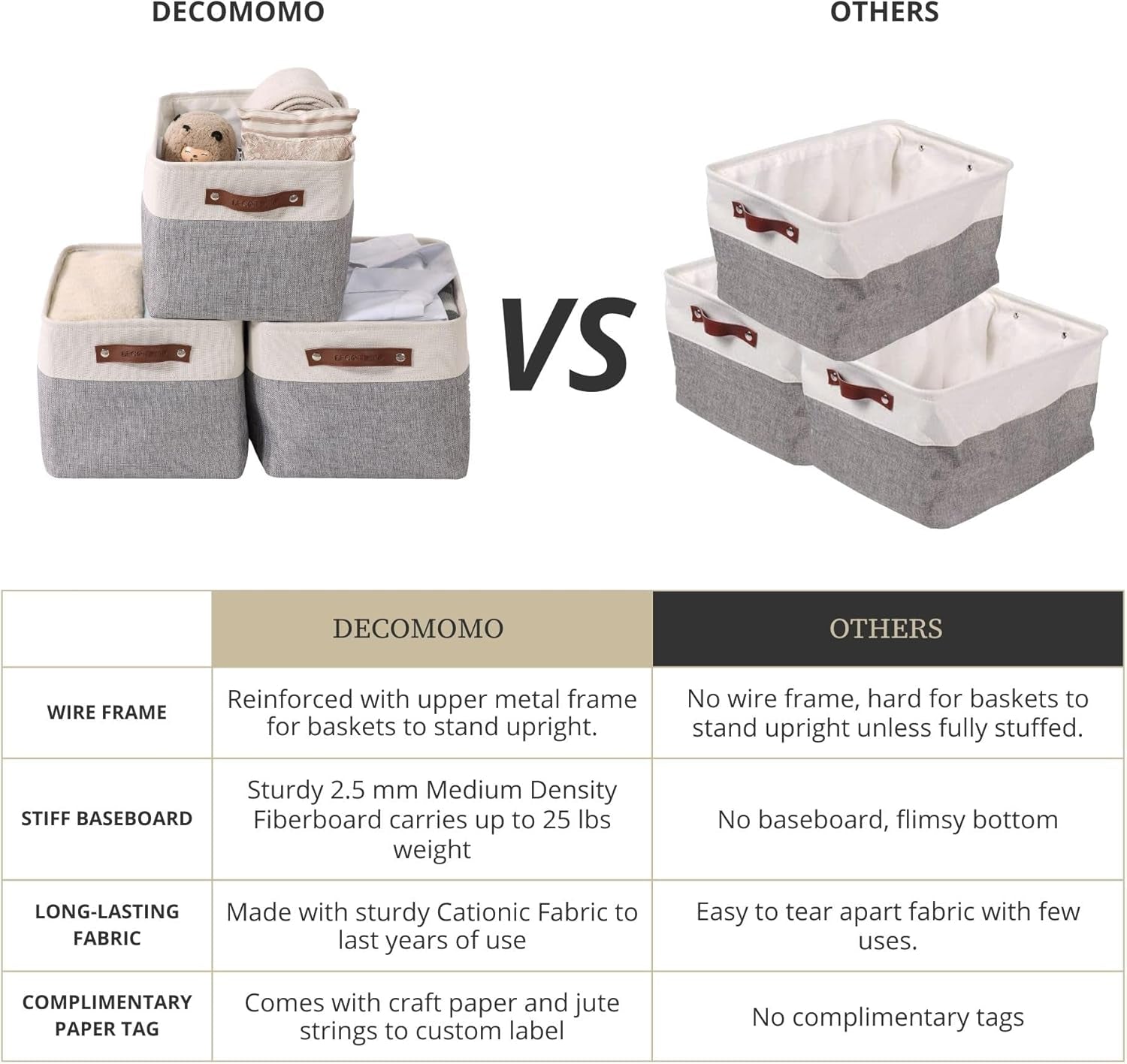 Storage Baskets for Shelves - Fabric Closet Organizers and Storage Bins, Perfect Baskets for Organizing Closet Toys Nursery (Grey and White, Large - 4 Pack) - Open Season Industries