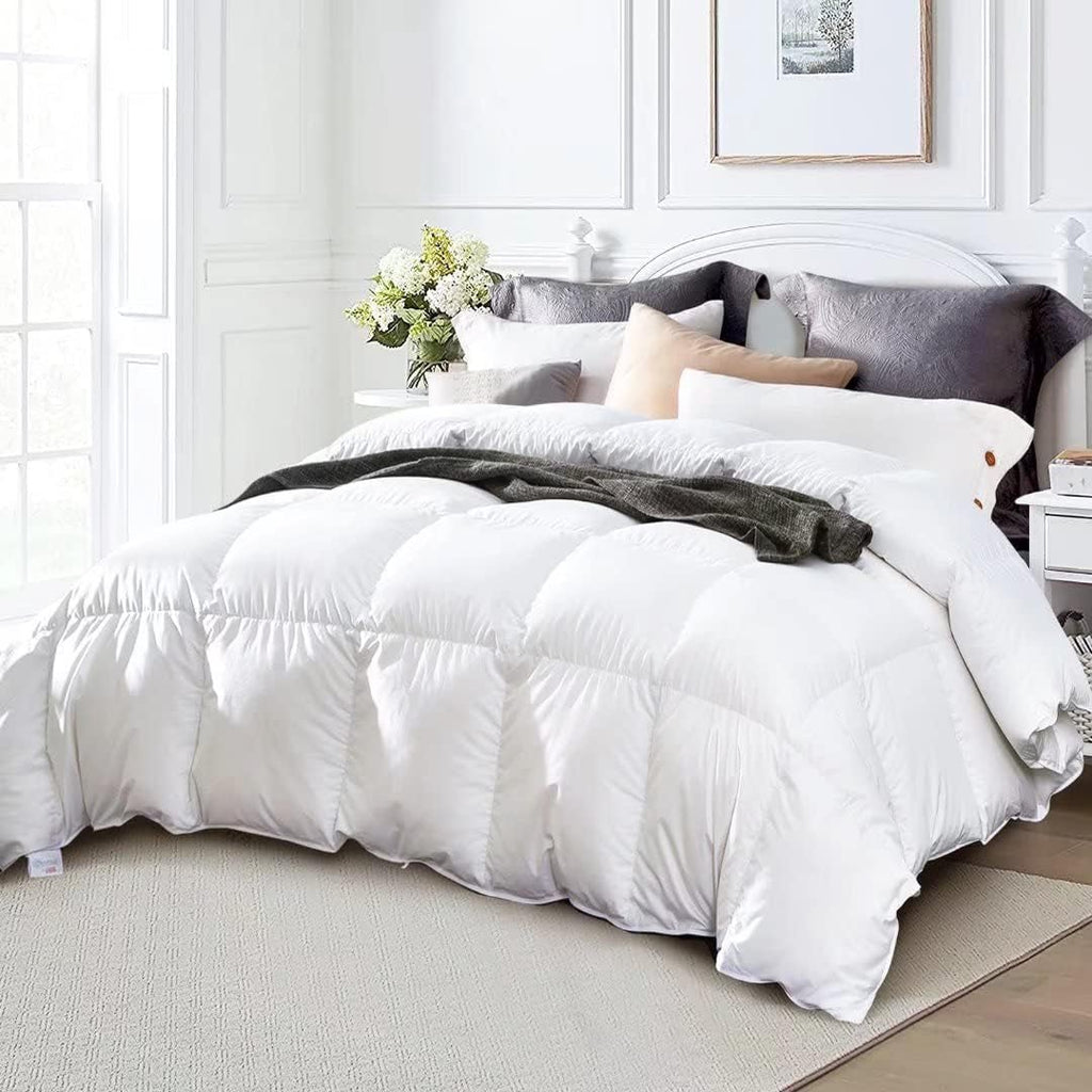 King Size down Comforter - All Season Duvet Insert with Medium Warmth, Soft and Noiseless Shell,8 Corner Tabs, and Machine Washable - White - Open Season Industries