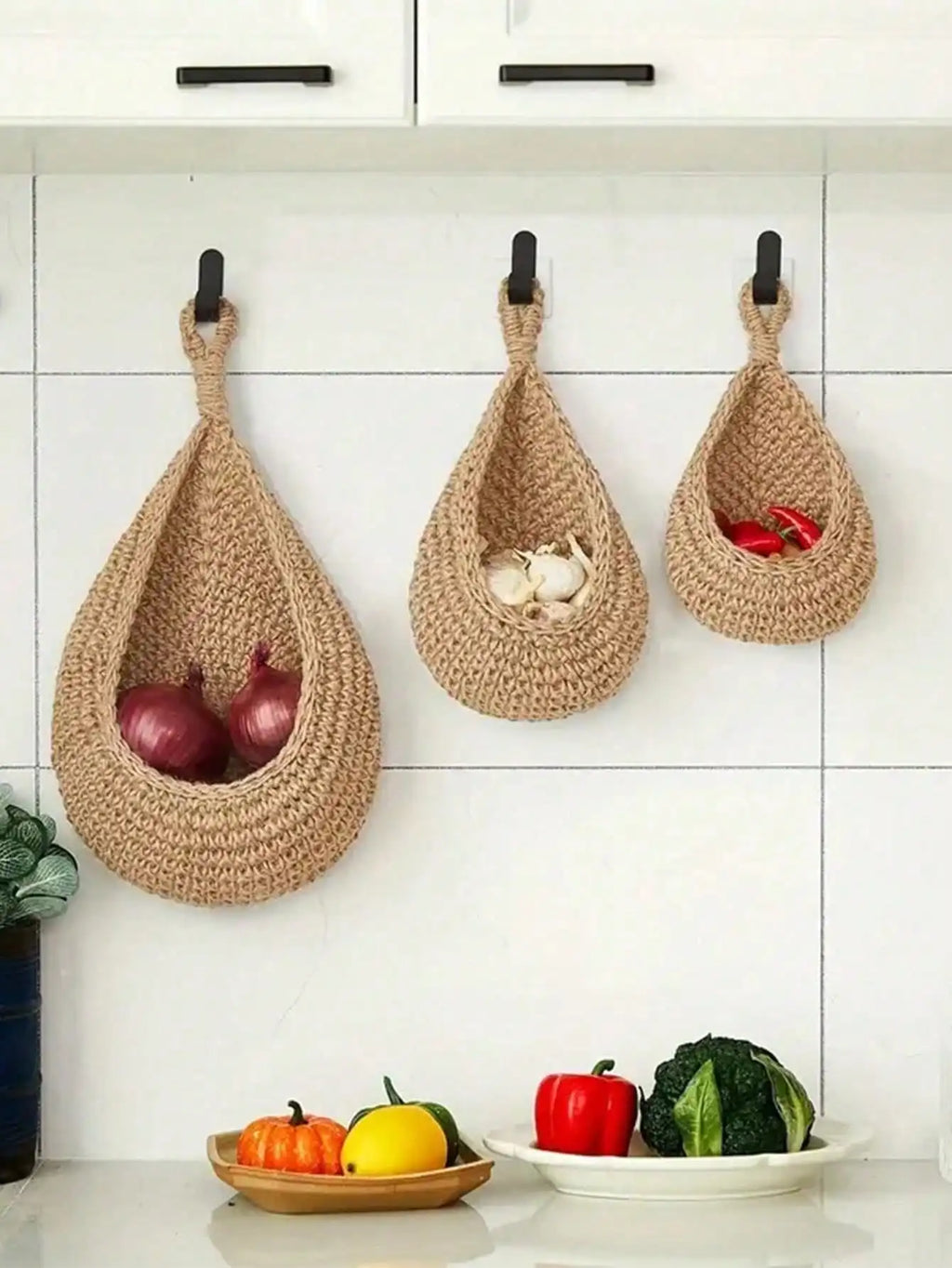 Wall Decor Hanging Basket, Bohemian Woven Basket Planting Planter Container Teardrop Shape Suitable for Vegetables and Fruits - Open Season Industries