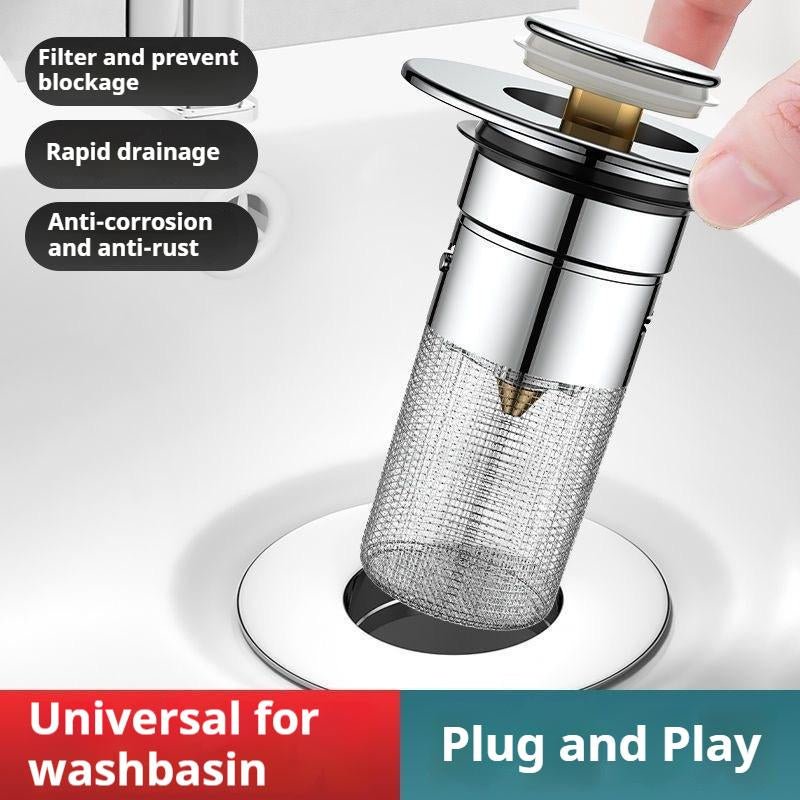Bath Universal 3 - In - 1 Bathroom Sink Stopper,Anti - Odor Stopper, Pop - Up with Anti - Clog Removable Stainless Steel Filter Basket Stopper Sink,Plug Bathroom Sink Stopper Replacement Cover,Catcher Pop - Up Sink Tub Strainer, Pop - Up Sink Stopper with Hair Catcher - Open Season Industries