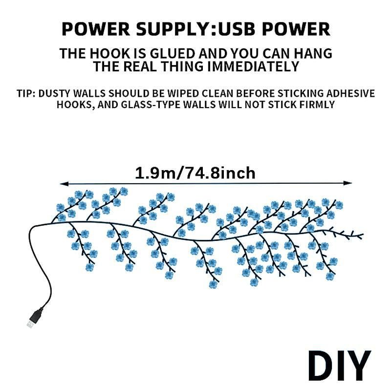 Blue Flower Vine Shaped LED Light, 1 Count 96 Leds DIY LED Light, USB Powered Decorative Light for Home Garden Living Room, Perfect Gift for Holiday, Party, Festival - Open Season Industries