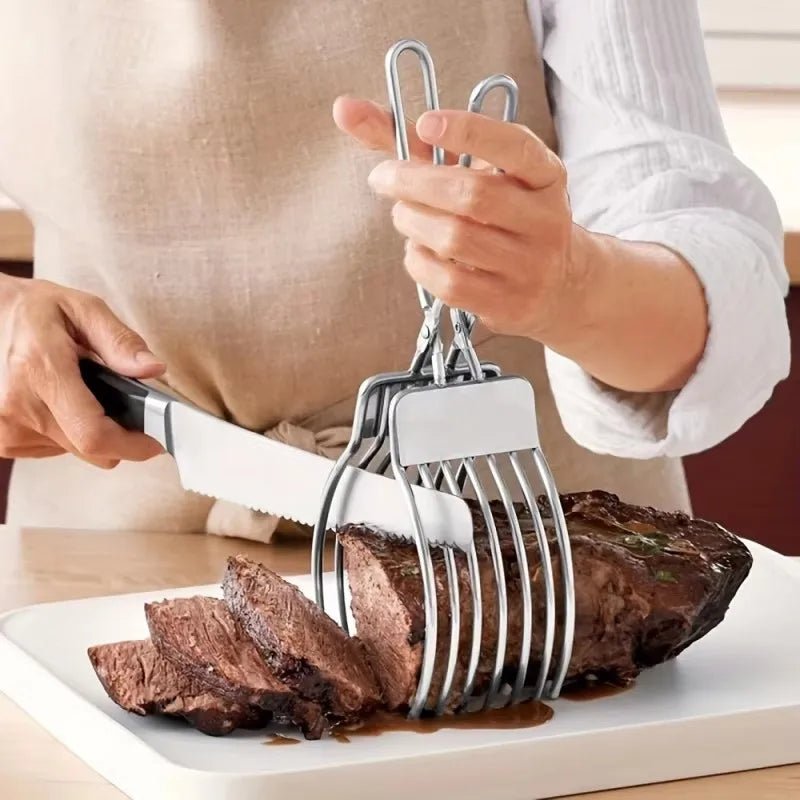 1Pc Stainless Steel Roast Beef Cutting Tongs Portable Meat Bread Slicer Onion Tomato Holder Kitchen Accessories for Slicing - Open Season Industries