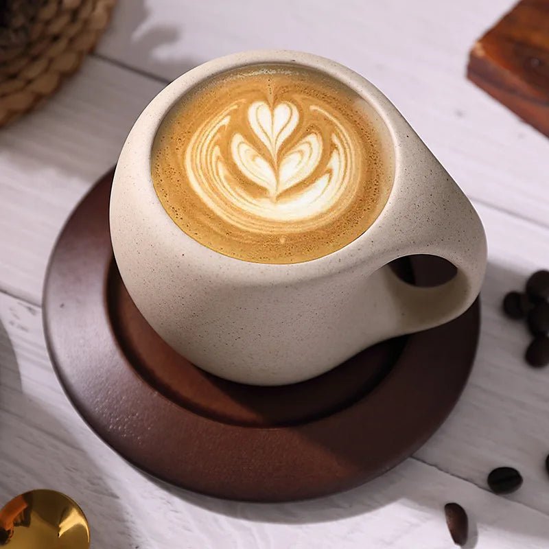 Ceramic Coffee Cup and Saucer Set Retro Latte American Coffee Cup Wooden Coasters Tea Cups Spoon Flower Cups. - Open Season Industries