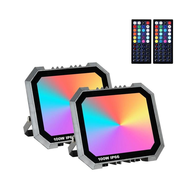 RGB LED Floodlight, 100W=1000W, 2 Remotes, IP66 Waterproof, for Party Stage Esports Lighting and Wall Lighting. Multifunctional - Open Season Industries