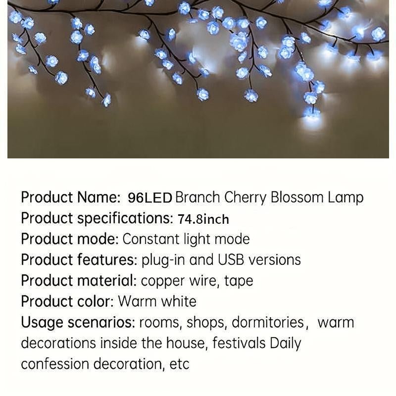 Blue Flower Vine Shaped LED Light, 1 Count 96 Leds DIY LED Light, USB Powered Decorative Light for Home Garden Living Room, Perfect Gift for Holiday, Party, Festival - Open Season Industries