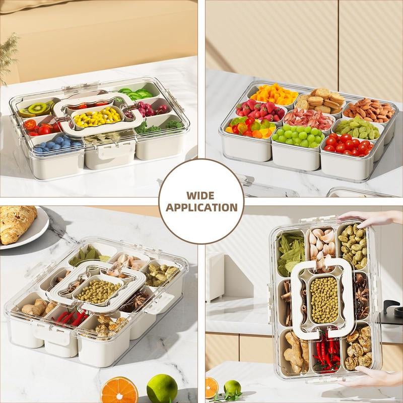 Snackle Box 8 Removable Divided – Stackable, Handle & Lid for Fruit/Veggies Container Kitchen - Open Season Industries