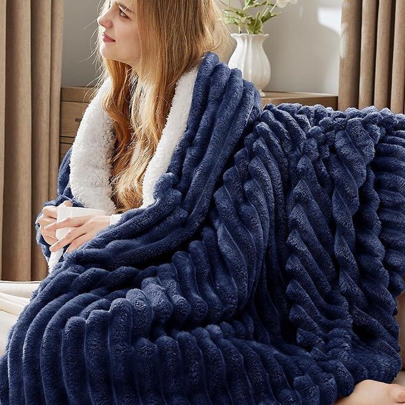【Deal 'S for You】Bedsure Striped Sherpa Blanket Super Soft Cozy Plush Fleece Flannel Solid Modern Lightweight Comforter - Open Season Industries