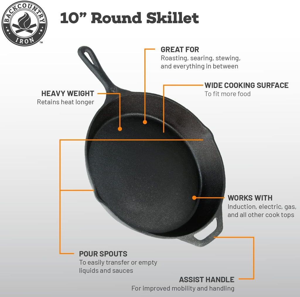 12 Inch round Large Pre - Seasoned Cast Iron Skillet - Open Season Industries