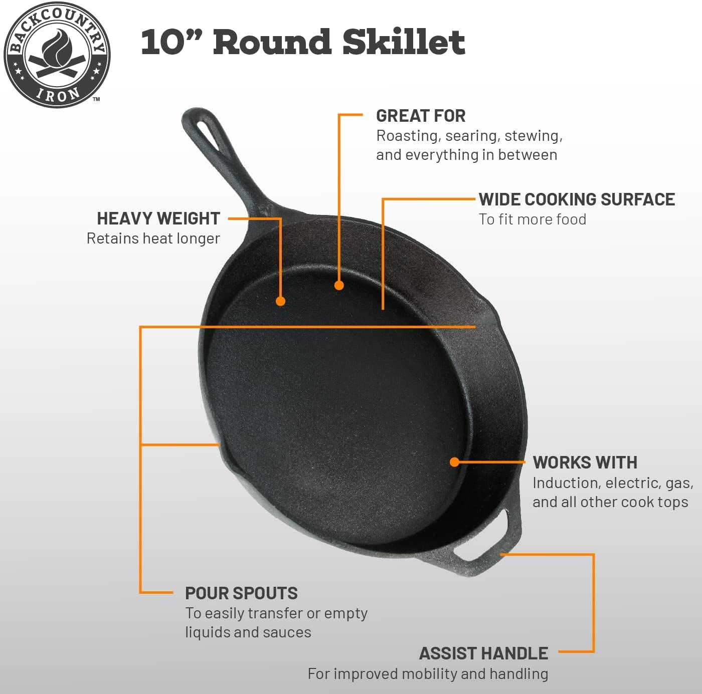 12 Inch round Large Pre - Seasoned Cast Iron Skillet - Open Season Industries