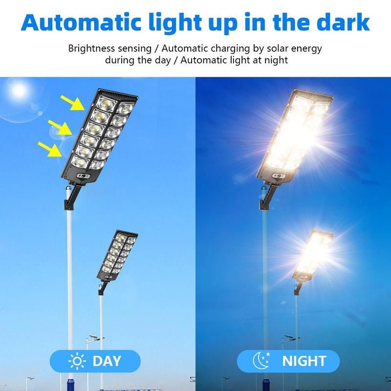 Solar Street Light Outdoor Solar Parking Lot Light with Motion Sensor IP65 Waterproof Commercial Lighting 360 SMD Leds Adjustable Angle Remote Control - Open Season Industries